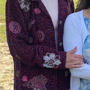 Women's Detailed Embroidered Purple Pink Floral Jacket